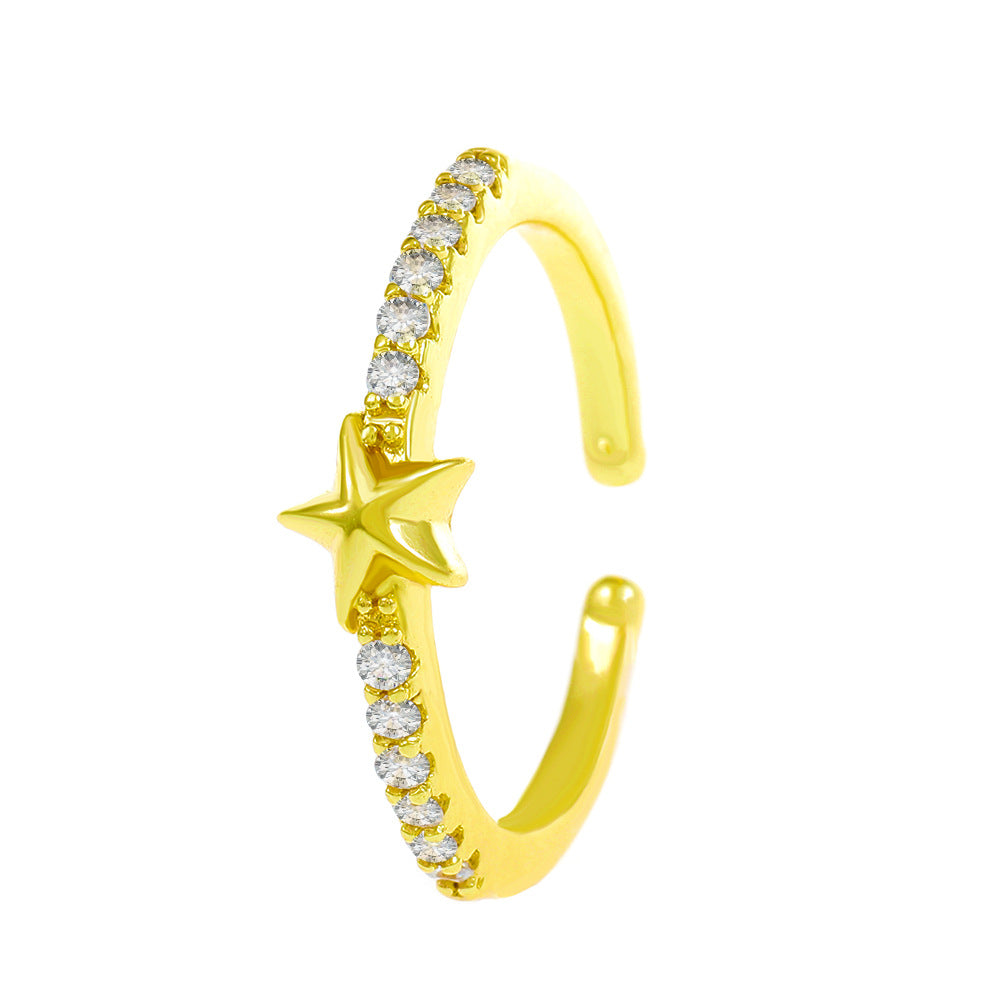 Ins micro-inlaid zircon love ring female fashion light luxury niche design star butterfly opening index finger ring