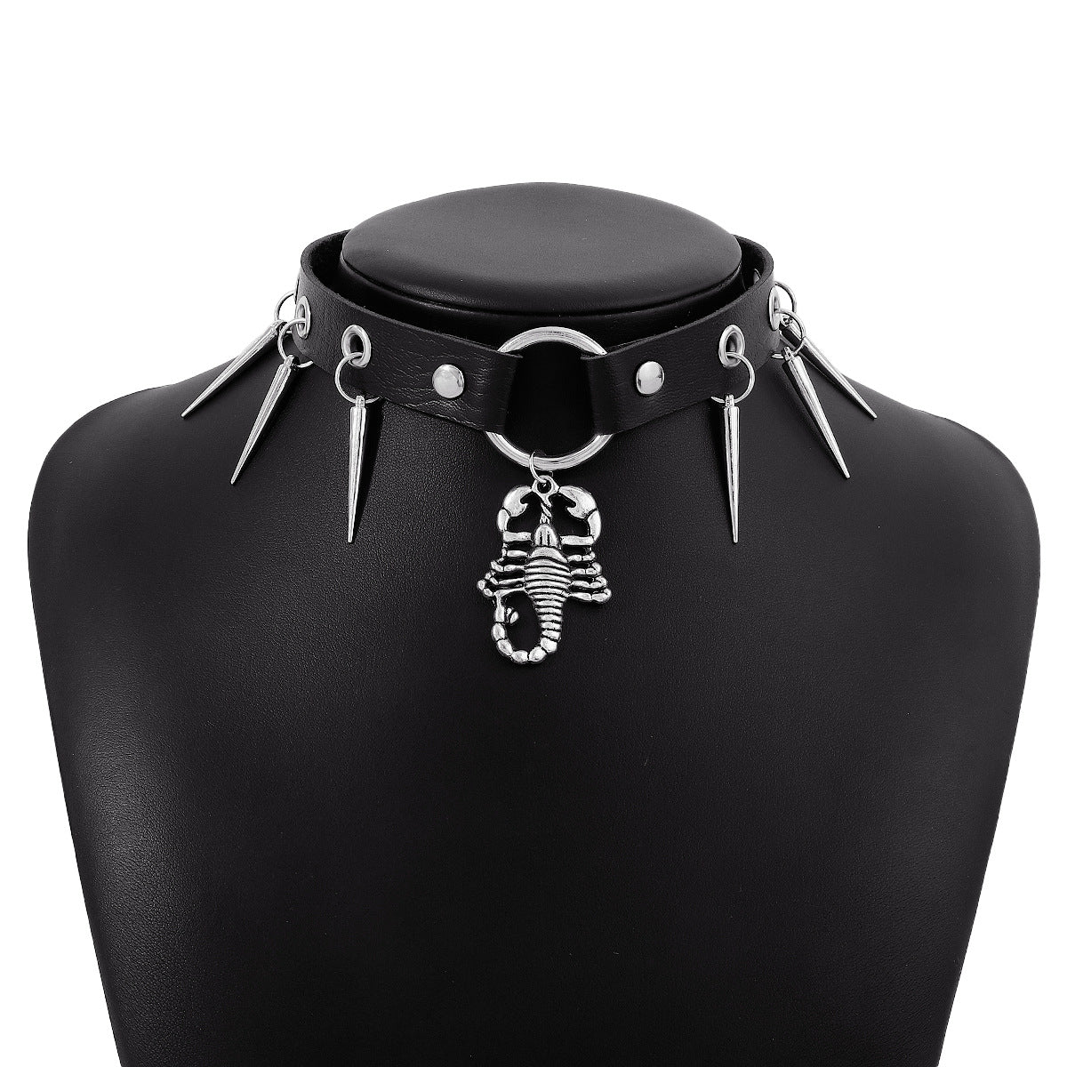 N163 Punk Rock Fan Necklace Gothic Leather Hip Hop Snake Rivet Bondage Collar Clavicle Chain