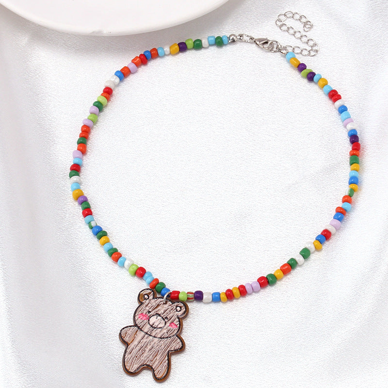 Ethnic color rice beads with acrylic pendant necklace bohemian fashion choker neck chain