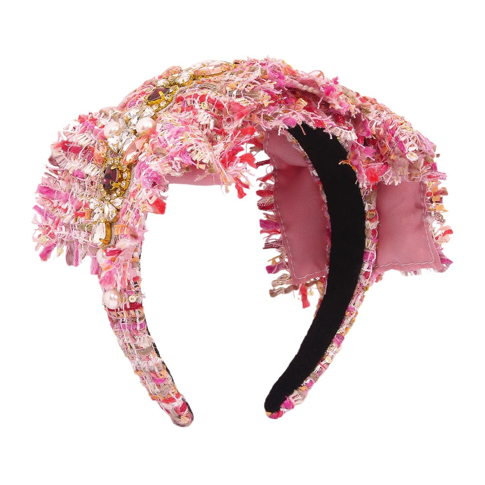 F3672 Fashion retro hair hoop diamond-studded imitation pearl temperament hair accessories fabric art celebrity palace head hoop female