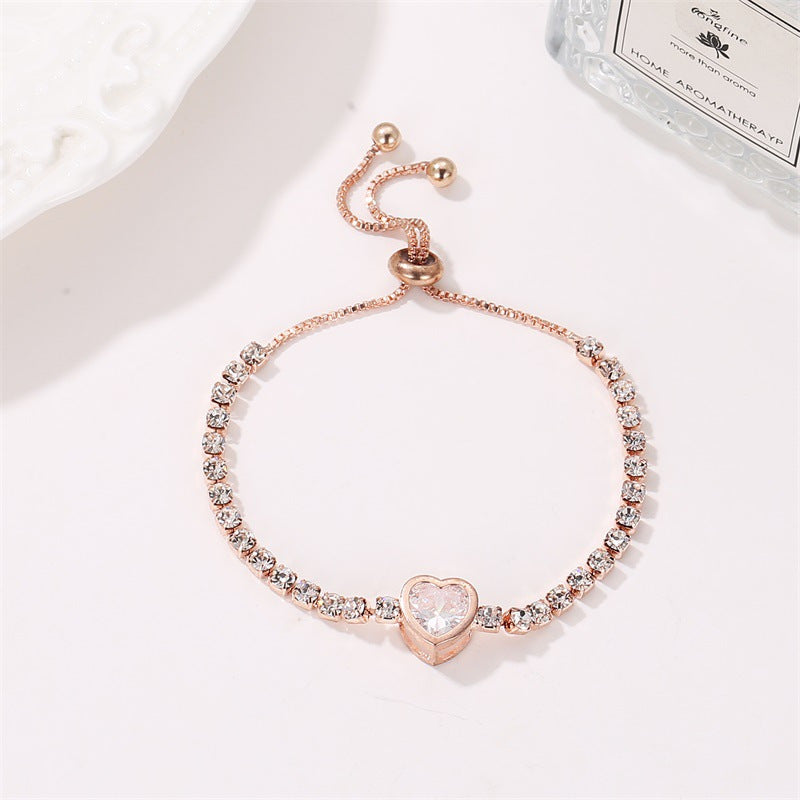 Ins Diamond Ring Love Bracelet Female Retro Fashion Pearl Bracelet Girlfriend Gift Net Red Hand Jewelry Trend