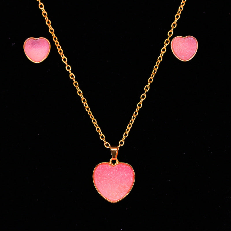 Explosive Fashion Earrings Necklace Set Jewelry Female Candy Gradient Pendant Sweet Earrings Jewelry