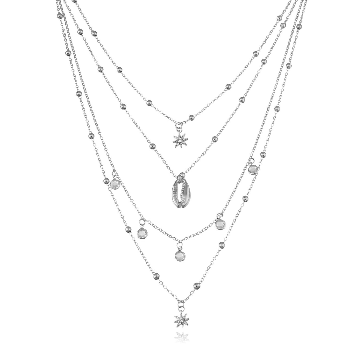 Jewelry Ladies Full Diamond Hexagram Pendant Necklace Multilayer Hip Hop Retro Rhinestone Shell Jewelry