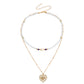 Jewelry fashion double-layer beaded imitation pearl necklace female hollow heart devil's eye pendant necklace