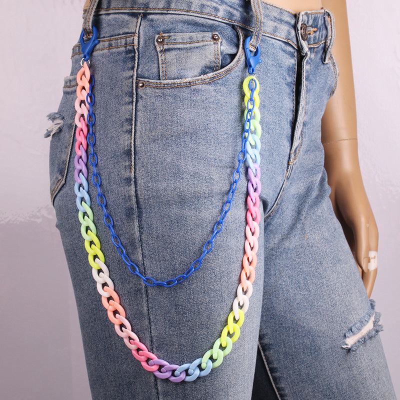 Candy Color Double Layer High Street Retro Colored Resin Ultralight Pant Chain Chain Hanging Chain Street Jeans