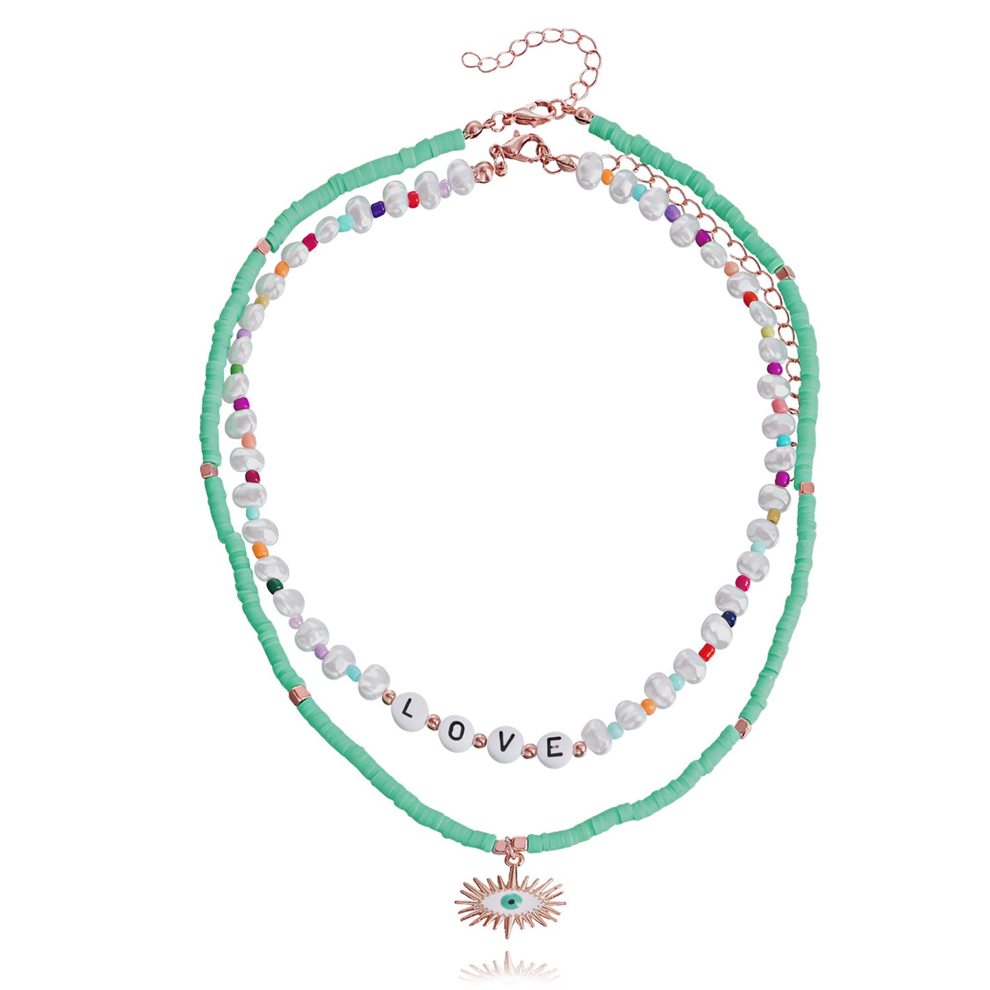 Jewelry Bohemian Alphabet Color Soft Pottery Devil's Eye Baroque Pearl Necklace Female