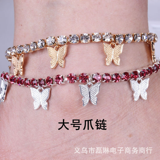 Creative Rhinestone Small Butterfly Pendant Anklet Bracelet Popular Butterfly Element Zircon Shiny Foot Jewelry