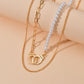 Fashion Alloy Handcuffs Asymmetrical Multilayer Necklace Simple Imitation Pearl Necklace Accessories