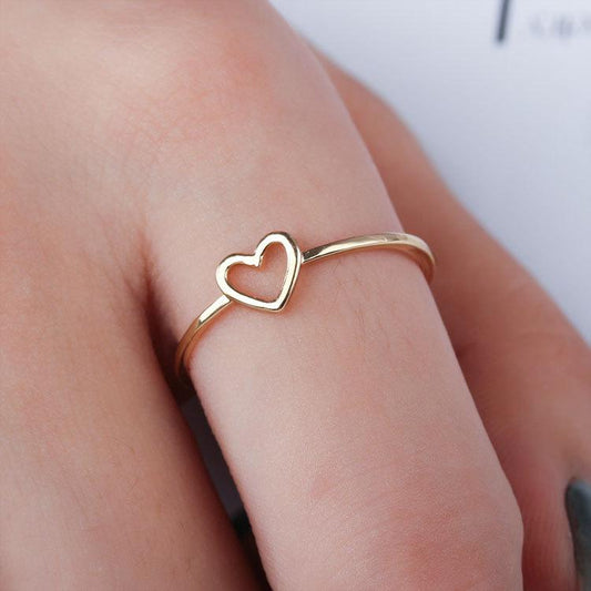 Simple hollow love peach heart heart-shaped ring 925 logo copper jewelry electroplated silver ring