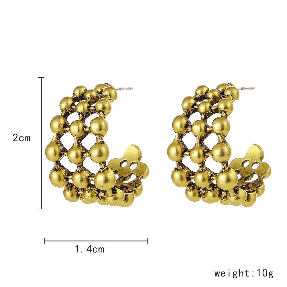 Dongdaemun Retro Hong Kong Earrings Fashion Gold Ball Hollow C Shape Earrings Lady Earrings
