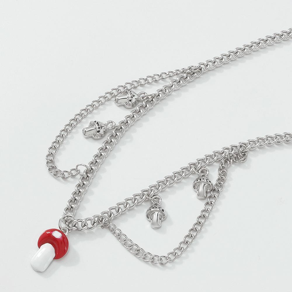 N984 Simple Fashion Necklace Niche Design Mushroom Pendant Necklace Geometric Drip Oil Short Necklace Women