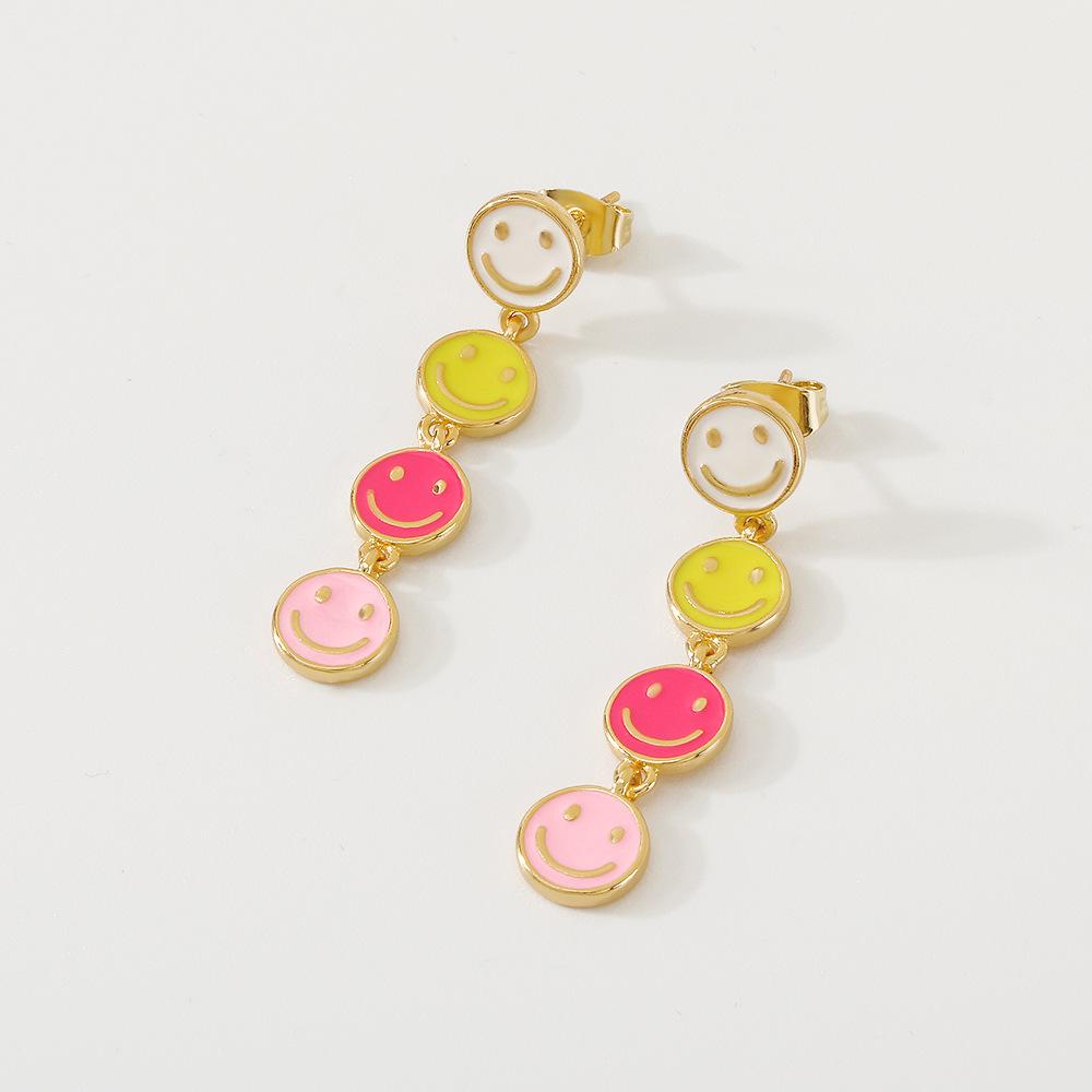 ZE81 Jewelry Simple and Lovely Contrasting Color Smiley Face Earrings Drip Oil Long Vitality Girl Earrings