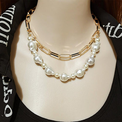 Jewelry Hip Hop INS Shaped Pearl Necklace Female Geometric Chain Baroque Pearl Necklace