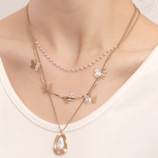 Jewelry Fashion Irregular Metal Pendant Trend Versatile Small Butterfly Multilayer Necklace Female Accessories