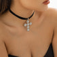 Jewelry simple flower plate diamond cross pendant necklace female retro cold choker necklace