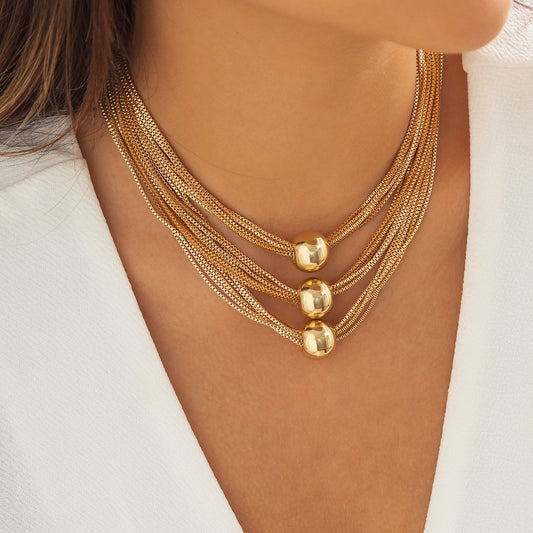 Jewelry exaggerated metal ball pendant necklace personality multi-layer box chain retro necklace female