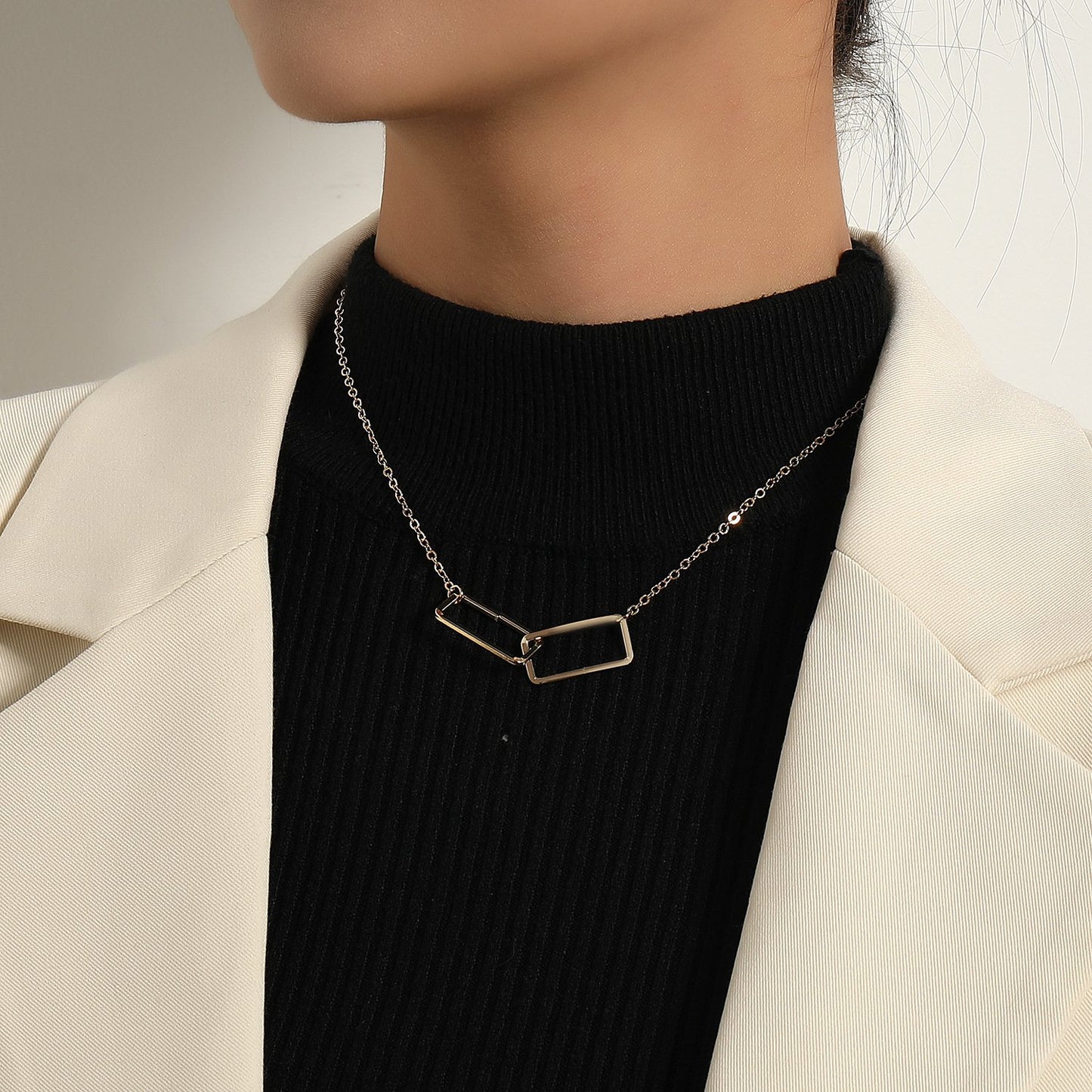 Jewelry Industrial Three-dimensional Hollow Geometric Square Necklace Retro Hip Hop Versatile Short Pendant