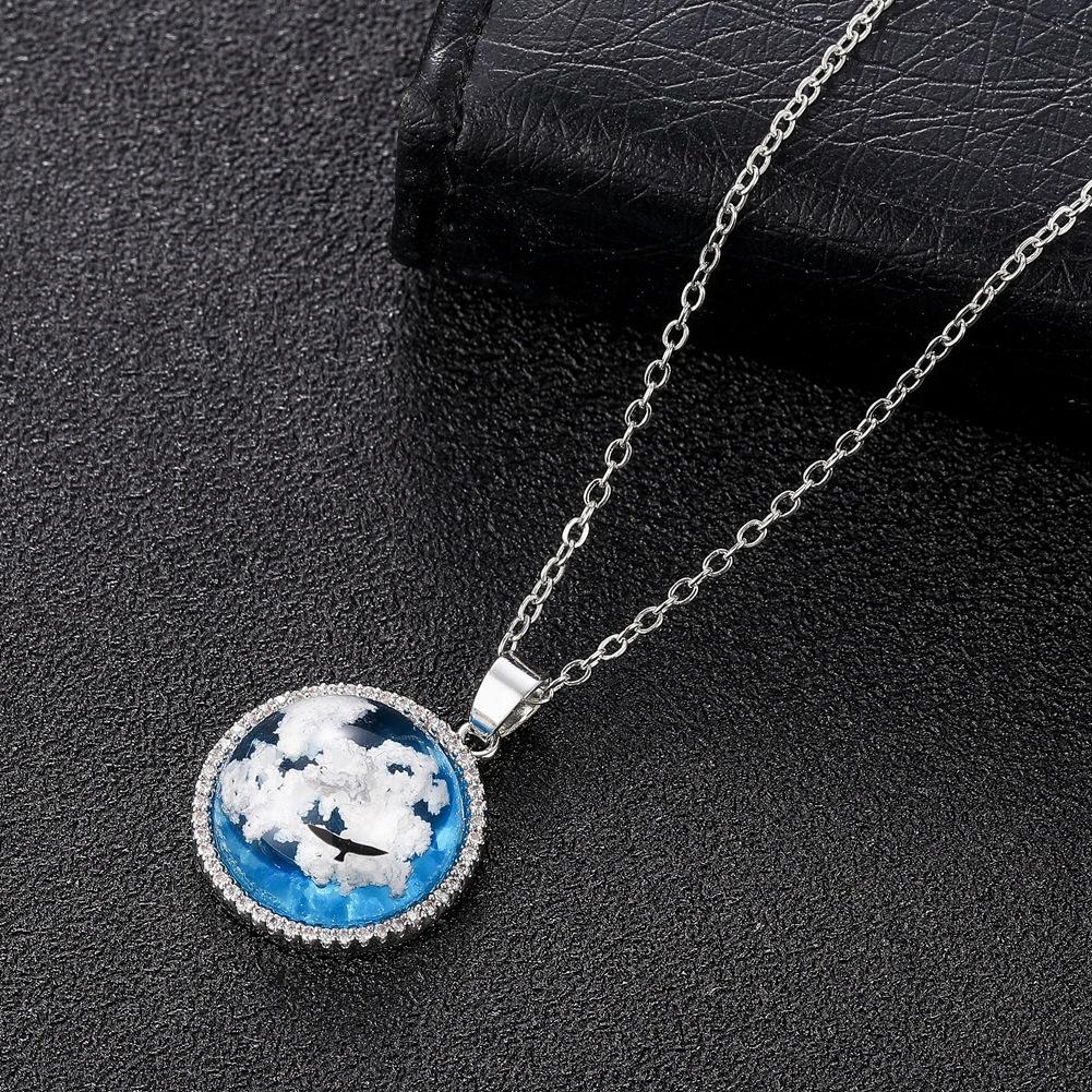Creative Handmade Jewelry ETSY Blue Sky White Cloud Eagle Pendant Water Drop Shaped Resin Necklace