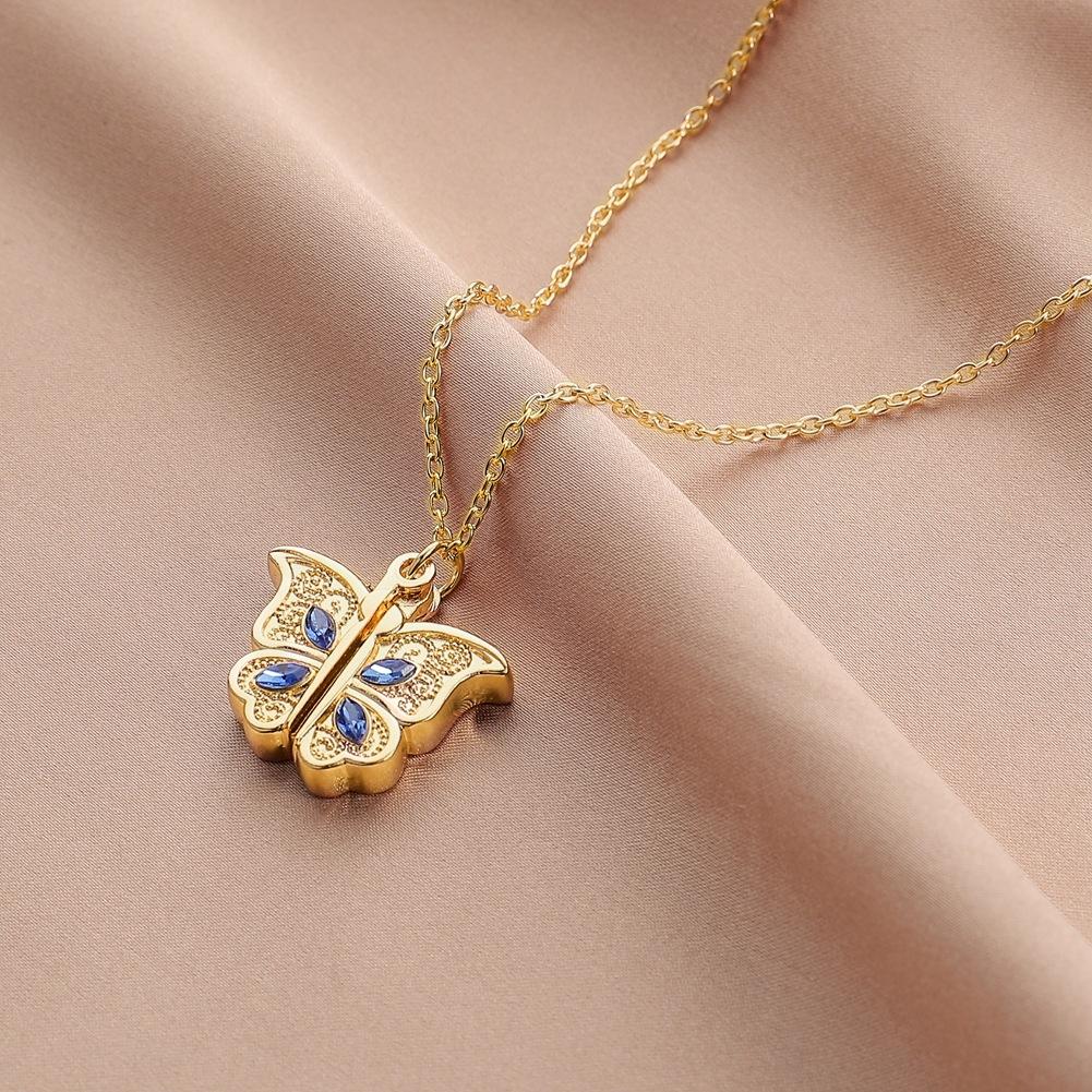 Personality and creativity can open the diamond-encrusted photo box butterfly necklace heart-shaped pendant love light luxury niche jewelry women