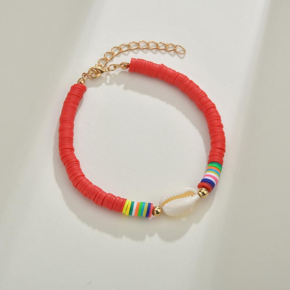 Accessories Beach Bohemia Color Soft Pottery Bracelet Female Bracelet Elastic Rope Shell Anklet