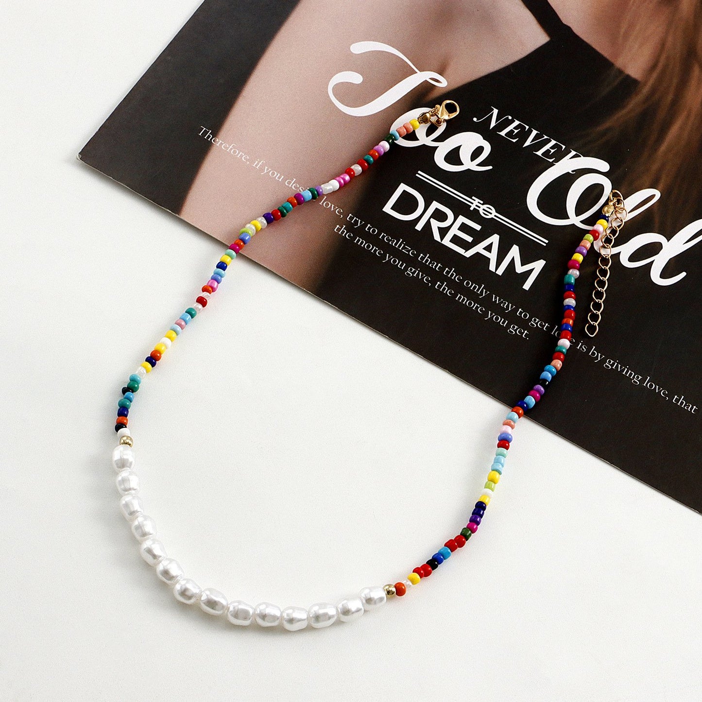 Jewelry retro hand-woven daisy flower beaded necklace female ins colorful rice bead necklace