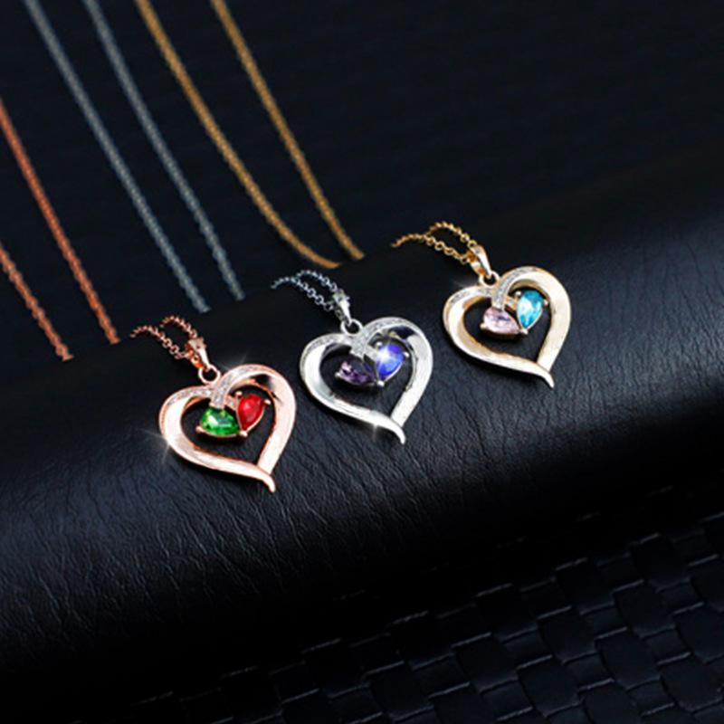 Fashion Ladies Heart Crystal Diamond Pendant Necklace Heart Sapphire Necklace Jewelry