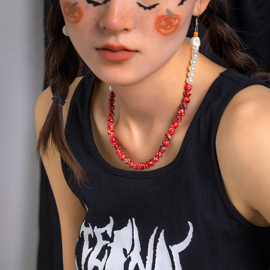 Jewelry Creative Halloween Blood-stained Beaded Charm Necklace Fashion Imitation Pearl Clavicle Necklace Female