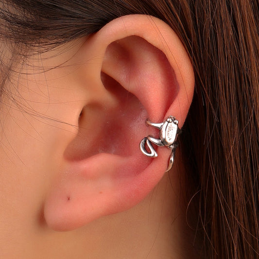 Fashionable retro ear clip without ear piercing to make old punk metal frog ear bone clip single forest simple earrings