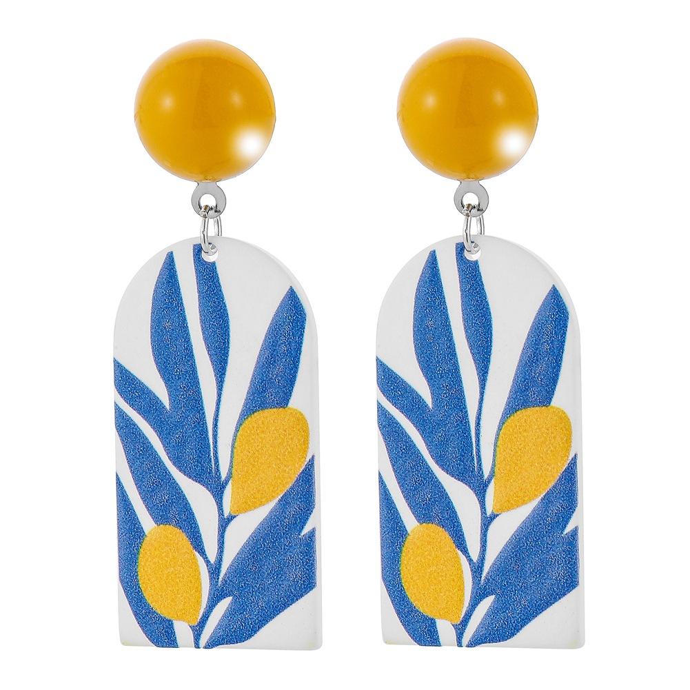 Ins holiday leaf earrings small fresh 3D printing oil painting acrylic earrings personality versatile