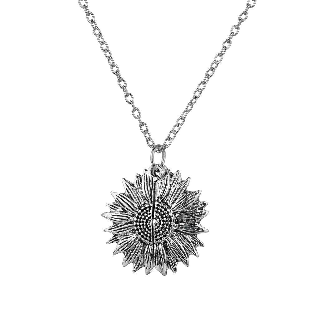 Popular necklace women's sunflower double lettering necklace alloy flower short collarbone