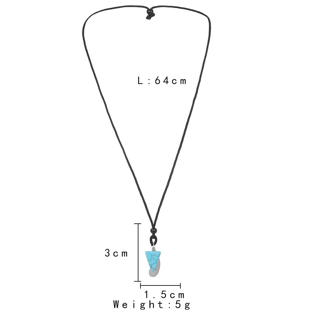 Trendy Men's Black Rope Feather Triangular Sapphire Necklace Art Retro Necklace