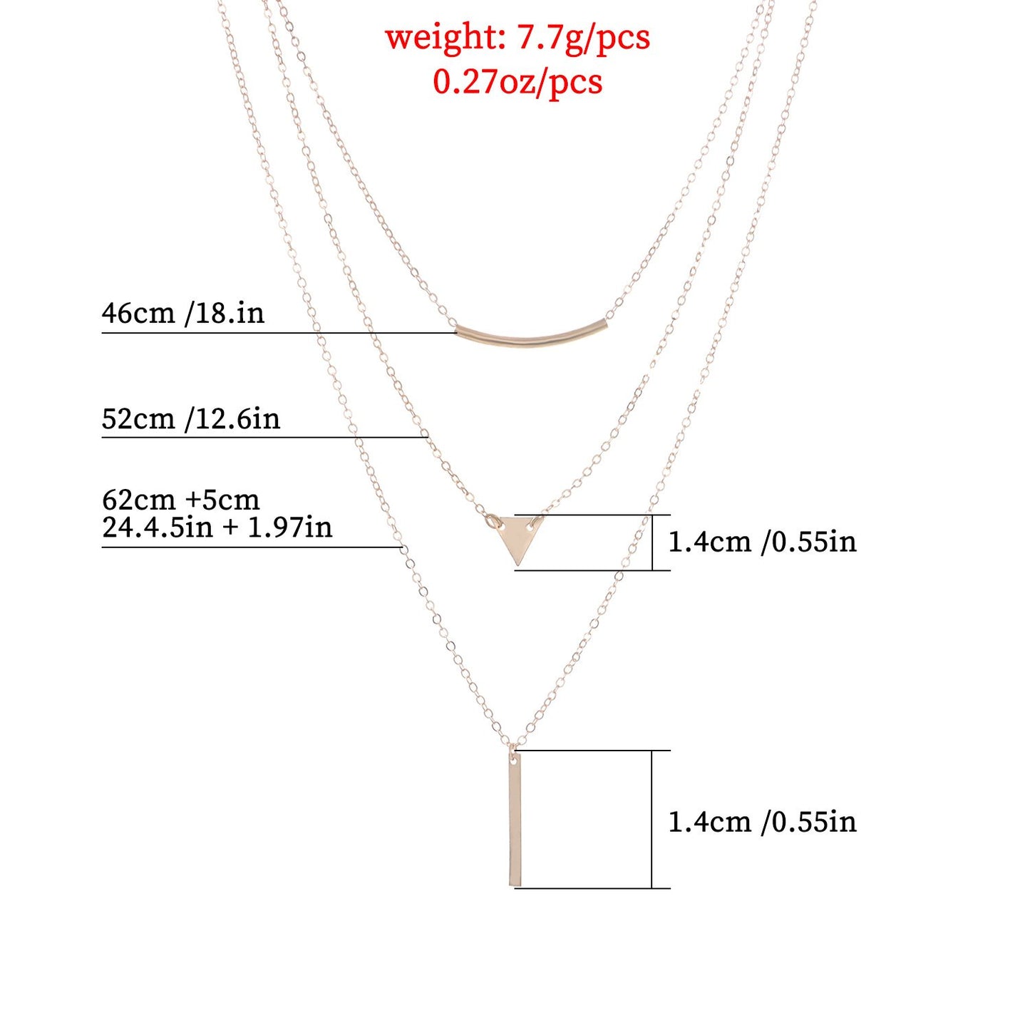 Jewelry fashion street shooting elbow triangle sequin metal strip combination necklace