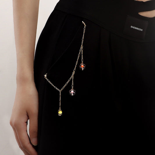 Jewelry ins transparent flower pendant pants bag chain tassel accessories female metal pants bag hip-hop chain