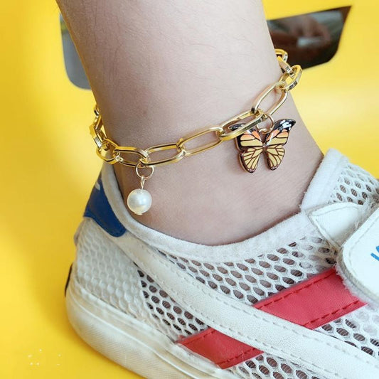 Jewelry Summer Beach Chain Pearl Foot Decoration Simple Ins Temperament Butterfly Anklet Female