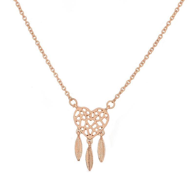 Fashion Dream Catcher Series Origami Heart Hollow Feather Necklace Neck Ornament