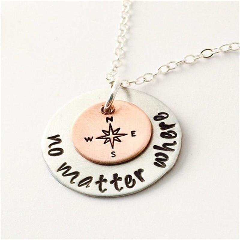 Explosive "nomatterwhere" compass necklace compass letter handmade pendant necklace