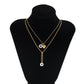Jewelry simple eye heart-shaped pendant tassel double layer necklace versatile thin chain geometric necklace