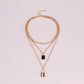 Mix and match geometric multi-layer jewelry square brand black diamond pendant snake bone chain temperament lock necklace