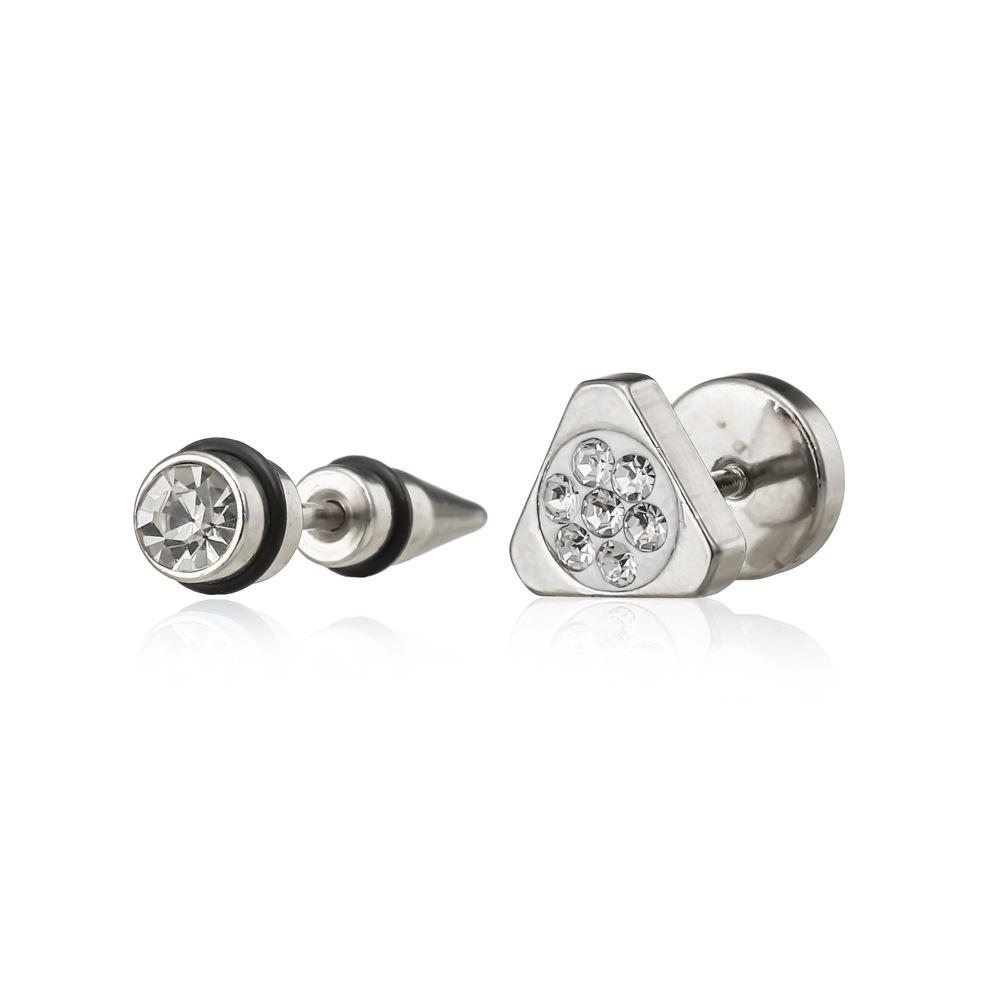 Punk personality fashion street temperament stainless steel triangle full diamond rivets asymmetric earrings men