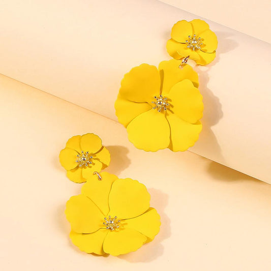 E8327 Mori flower earrings creative fashion alloy spray paint multi-color flower stud earrings for women