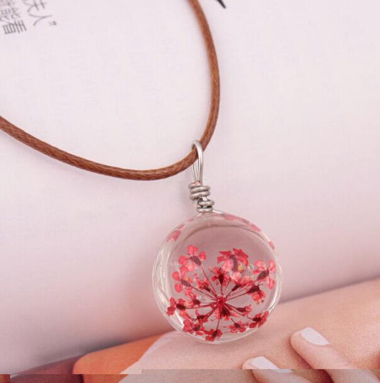 Fashion transparent ball four-leaf clover pendant gemstone dandelion dried flower necklace jewelry