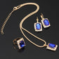 Bride Wedding Dress Female Accessories Square Diamond Gold Pendant Earrings Ring Three-Piece Set