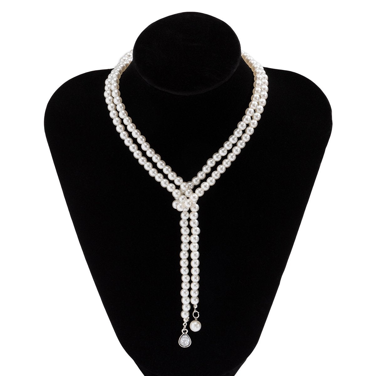 Jewelry Retro Trend Pearl Tassel Necklace Female Personality Simple Diamond Water Drop Gemstone Necklace