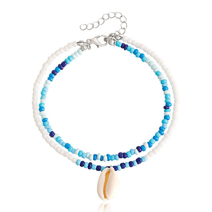 Jewelry Bohemian double-layer color rice beads shell beach anklet female summer