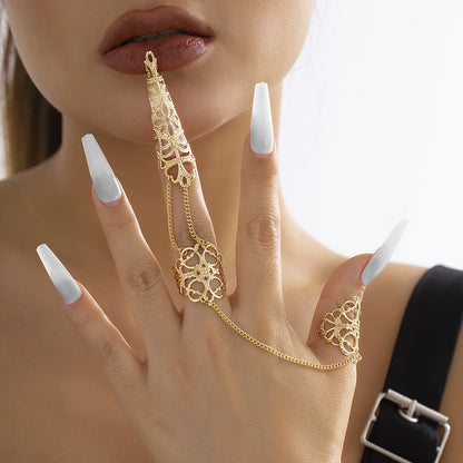 Jewelry gothic hollow tapered nail set with finger ring niche metal tassel ring female