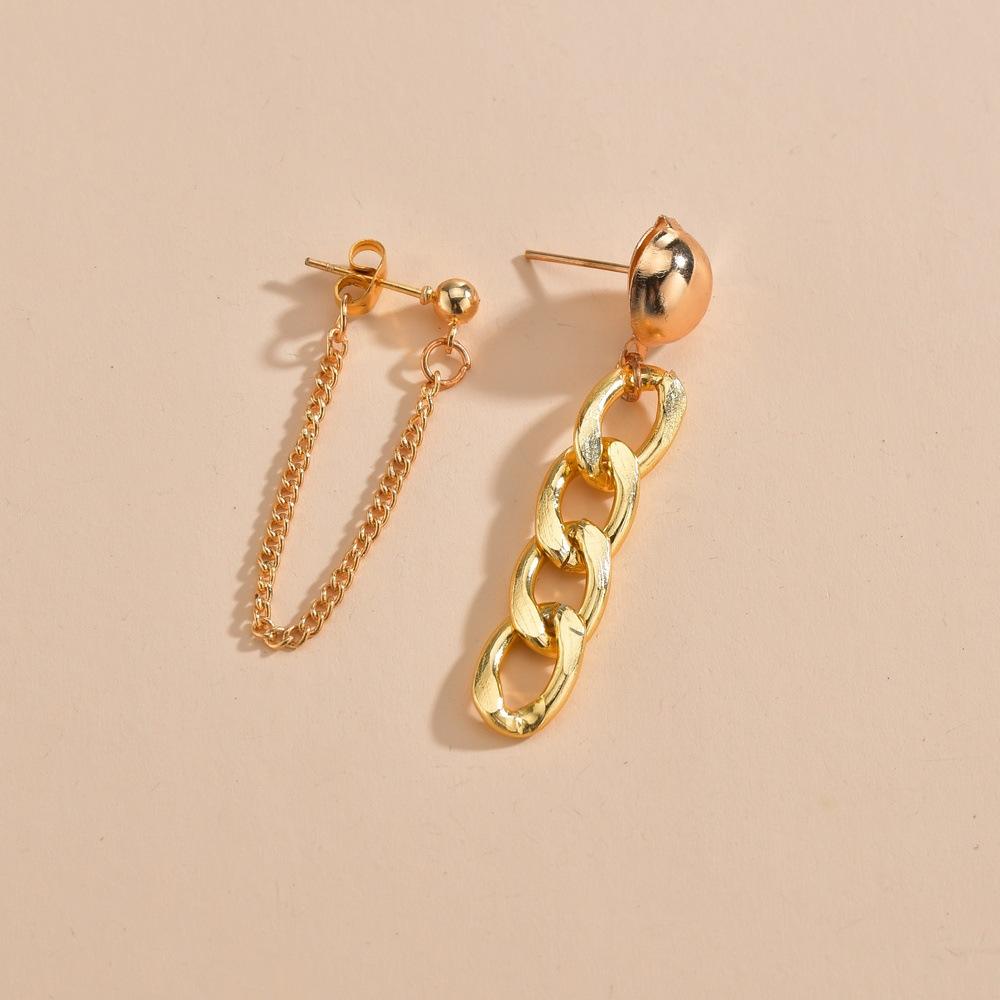 Exaggerated Metal Chain Earrings Retro Fashion Asymmetrical Earrings Women Jewelry Accessories