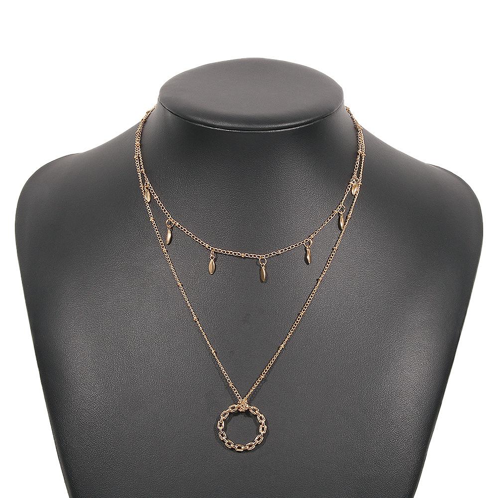 N9285 Double Chain Necklace Small Fresh Sweet Geometric Necklace Simple Fashion Hollow Ring Necklace