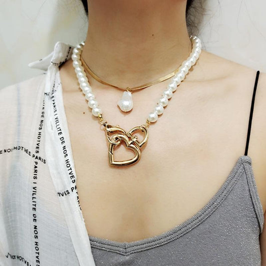 Jewelry Heart Design Baroque Pearl Pants Chain Retro Clavicle Chain Necklace