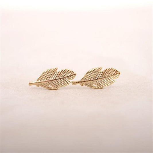 Explosive Fashion Feather Shape Leaf Stud Earrings Three Color Gold Silver Rose Gold