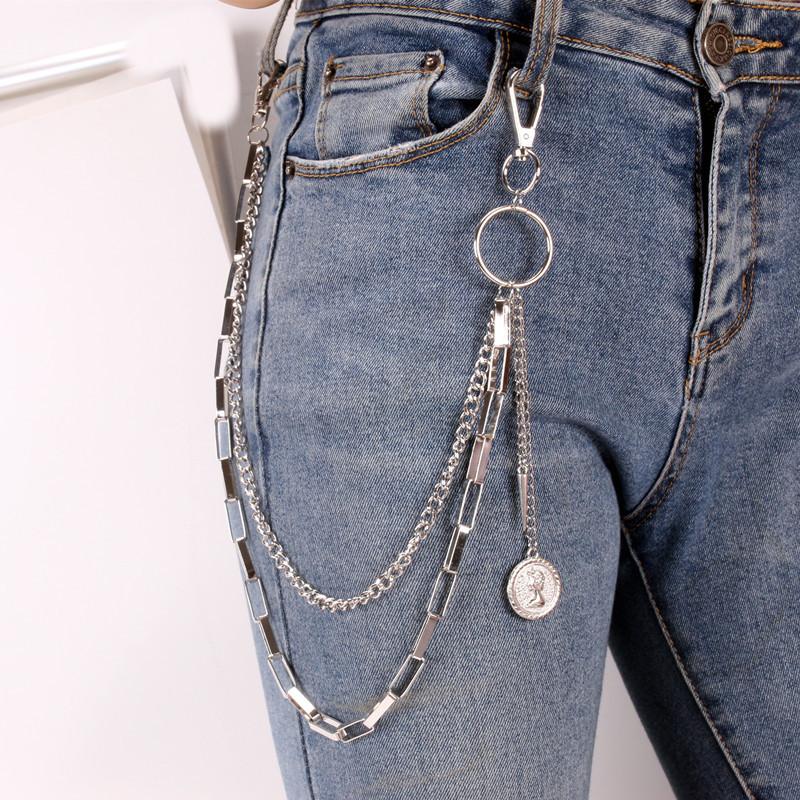 Ins Harajuku street bungee disco cool personality ornaments metal pants chain double waist chain belt accessories tide